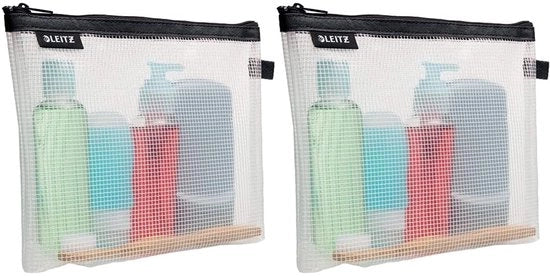Tas di viaggio impermeabile, trasparente, ideale per il trucco durante i viaggi e come accessorio per la valigia, Dimensioni (L x A x P): 24 x 17 x 3 cm, Nero, 40140095 (Confezione da 2)