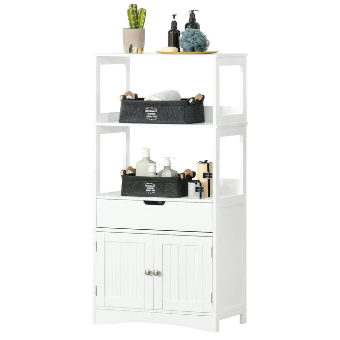 Mobiletto da Bagno con Mensole 2 Ante 1 Cassetto 60x33x122,5 cm in Legno Bianco