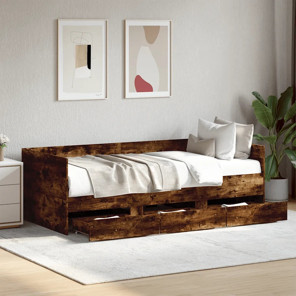 Divano letto | Sof¨¤ letto | Letto singolo con Cassetti senza Materasso Rovere Fumo 90x200 cm