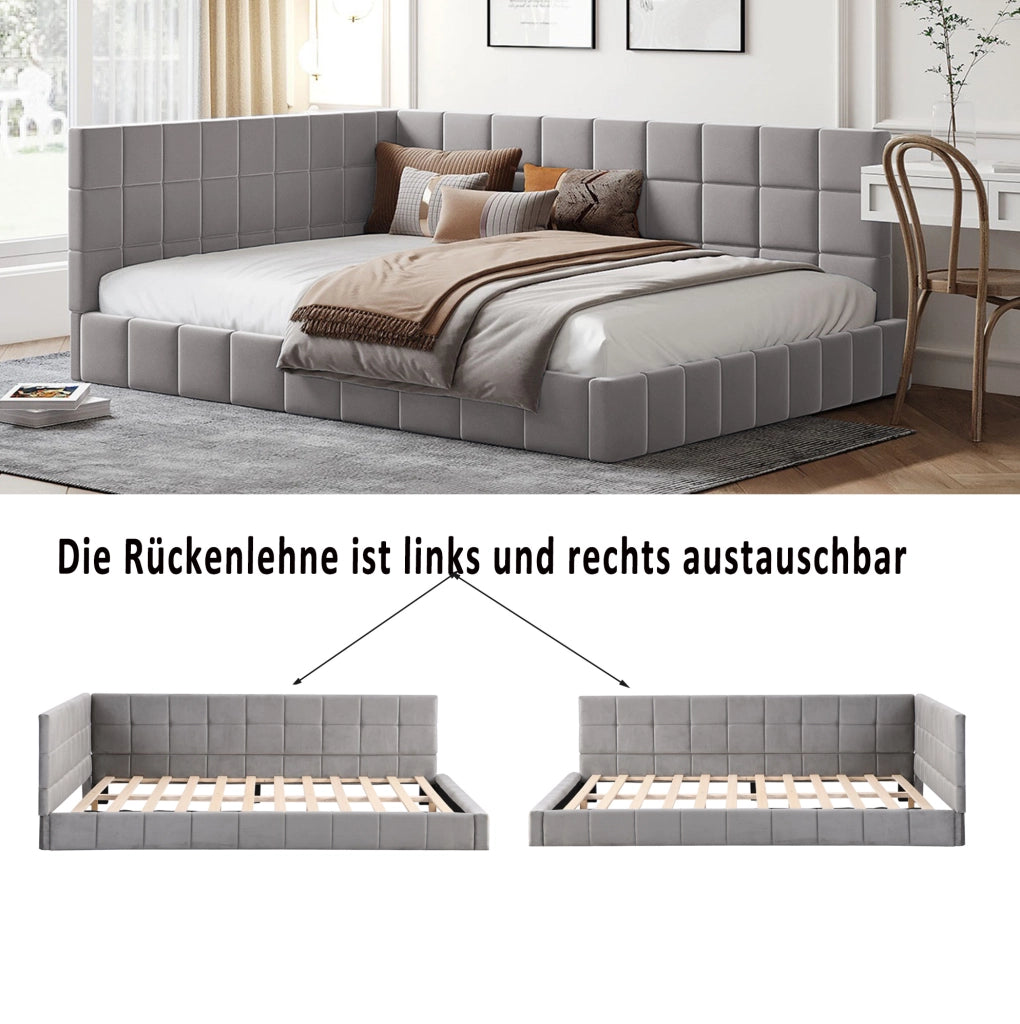 Letto da giorno in stile Mid-Century Modern con rete a doghe; 140x200 cm; grigio