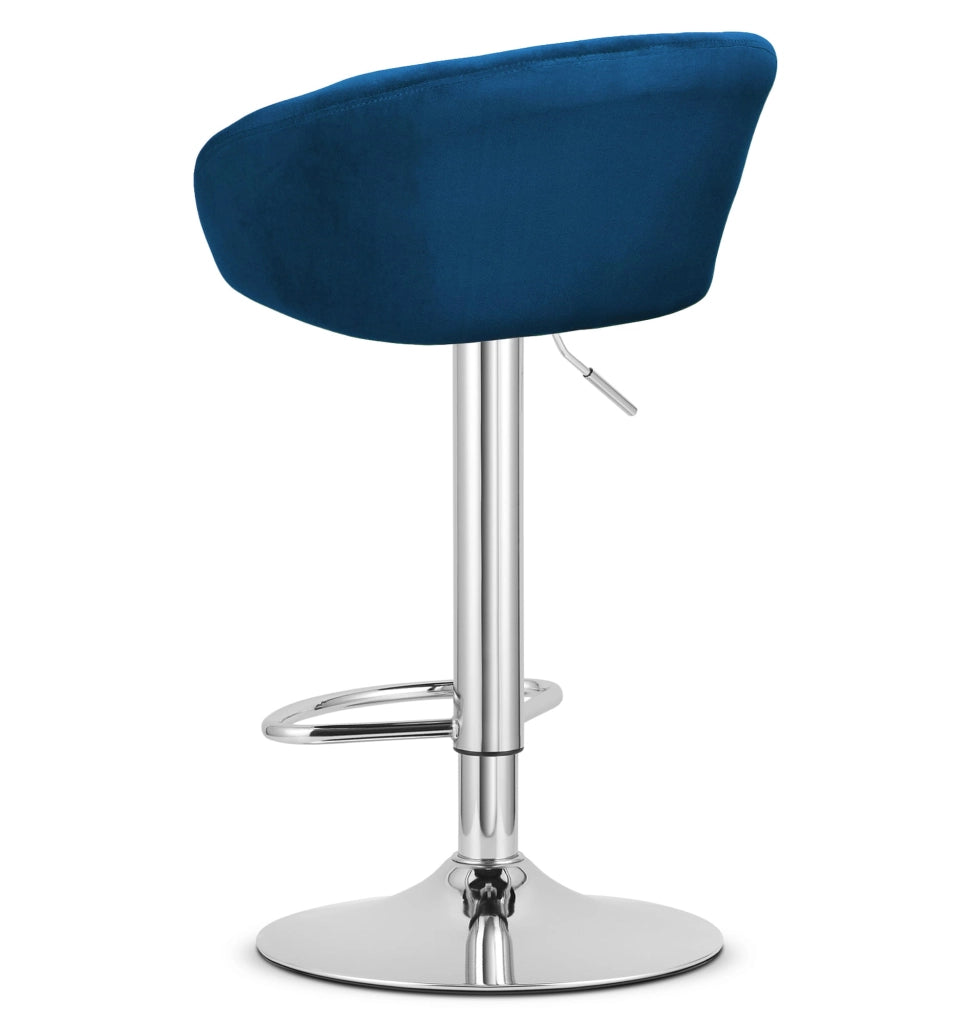 Sgabello in velluto VALORA EAST - Blu navy / Base cromata x 2
