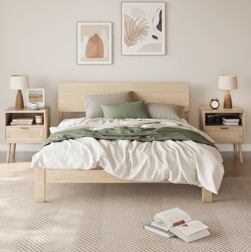 Comodino 45x40x55 cm con cassetto e ripiano aperto in rattan; legno; naturale