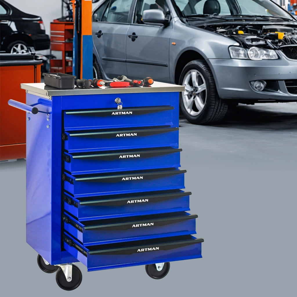 Mobile contenitore con 7 cassetti e ruote - per garage - in acciaio - 62.5×34.5×78 cm