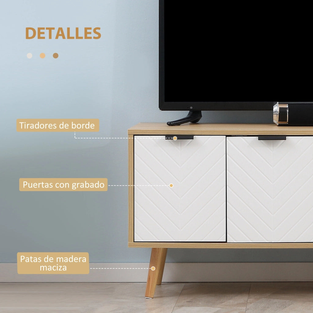 Mobile TV Moderno con 2 Ante e 2 Ripiani ¨C Minimal ¨C 110x39x49 cm Legno Naturale e Bianco