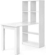 Scrivania con ripiani Gael, Bianco, 70 x 122 cm, con ripiano laterale per la conservazione di materiali da ufficio