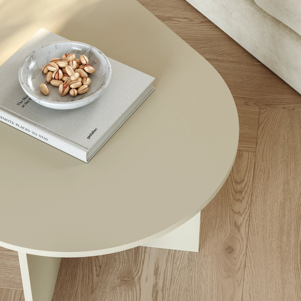 Tavolino da Salotto Kynd con Piano Ovale 119 x 60 x 40 cm - Color Avena Oatmeal [en.casa]