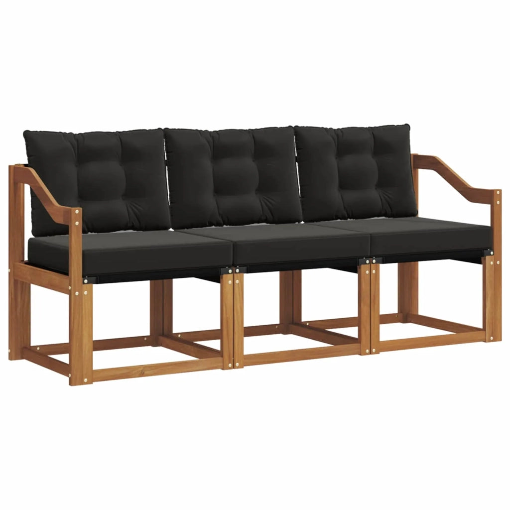 Set di divani da esterno con cuscino 3 pcs Naturale e Nero