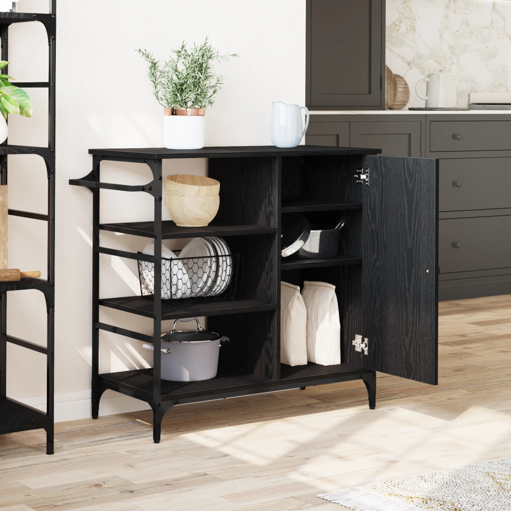 Trolley cucina Rovere Nero 87,5x38,5x84,5 cm Legno ingegnerizzato
