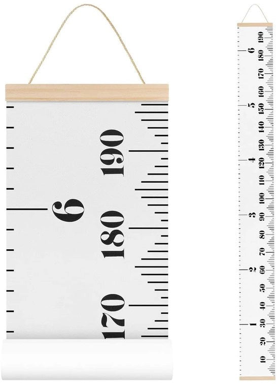 Misuratore di Altezza per Bambini - Nastro di Misura in Legno - Barra di Misura a Tela - Decorazione per la Stanza dei Bambini - 200 x 20 cm