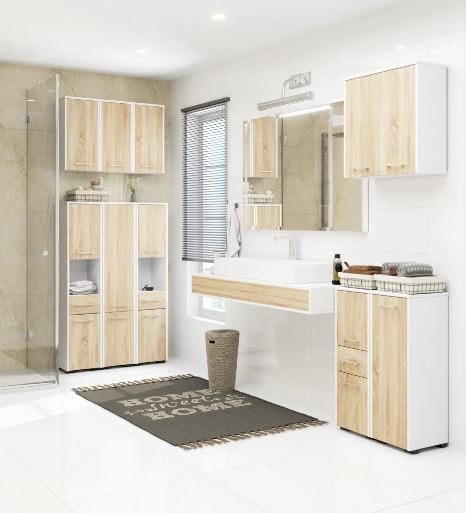 Mobile bagno AKORD Bianca 30 cm 1 anta inserto frontale Sonoma Quercia 30x30x85 cm