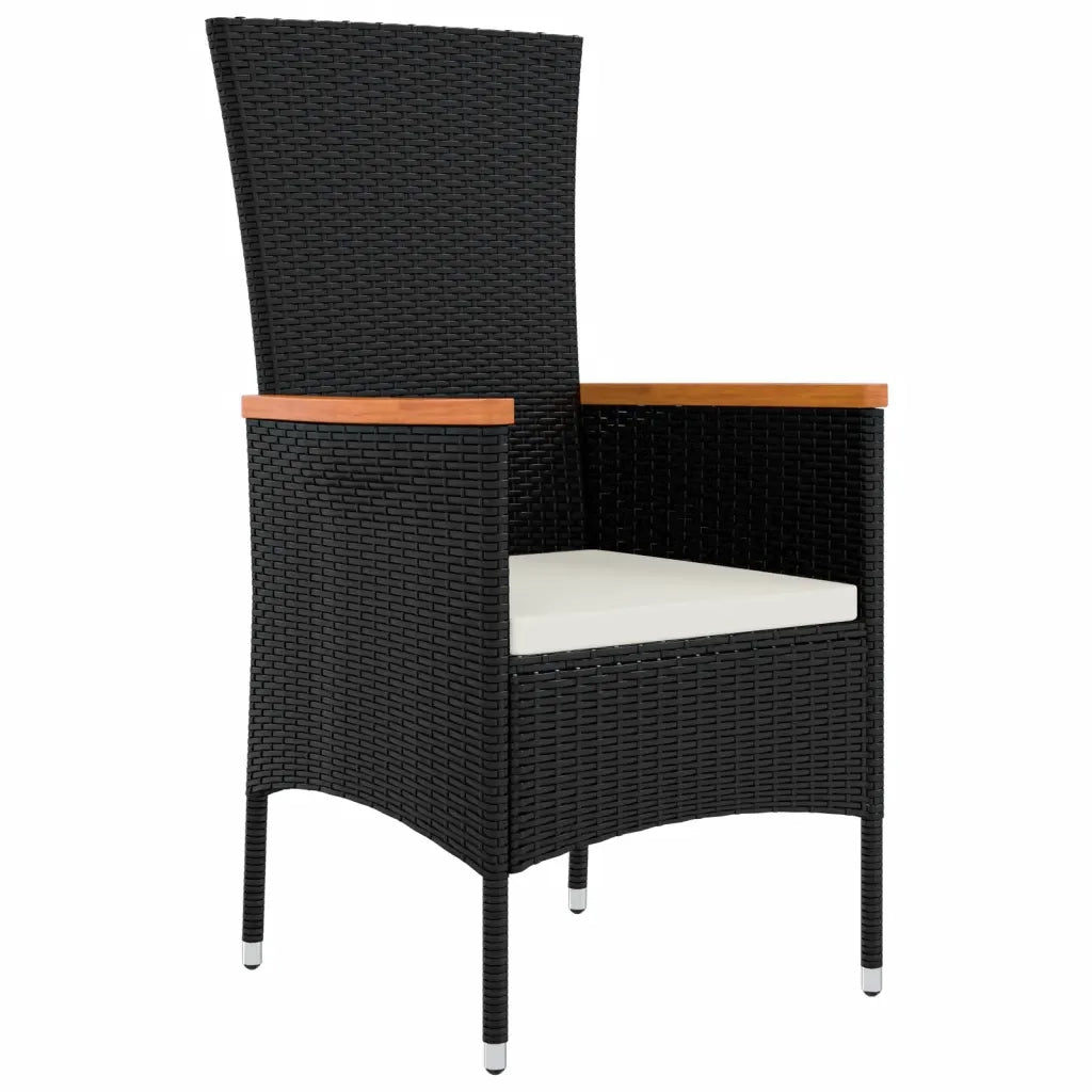 Set da Pranzo da Giardino 11 pz con Cuscini in Polyrattan Nero