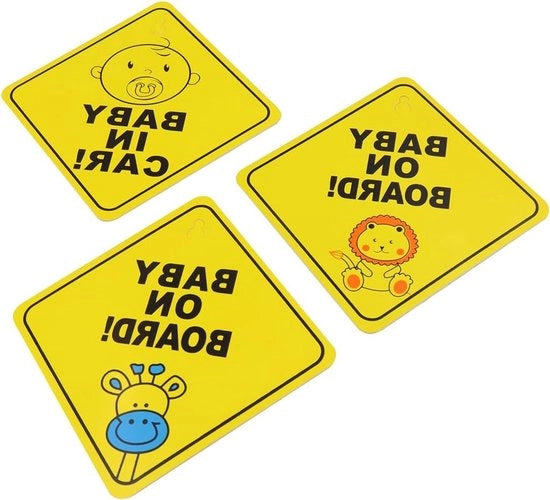 Sticker di avviso auto per bambini con chiusura a molla, riutilizzabile (giraffa + leone + bambino)