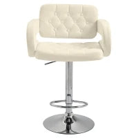 Sgabello da Bar Alto con Schienale e Braccioli, Sgabello da Cucina Moderno Girevole con Altezza Regolabile e Poggiapiedi, in Finta Pelle, 61x50x94-114cm, Bianco