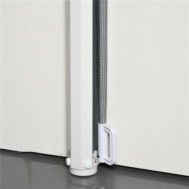CANCELLINO PER CANI ESTENSIBILE FINO A 115 CM, IN POLIESTERE E ACCIAIO, 115X82.5 CM, BIANCO E GRIGIO