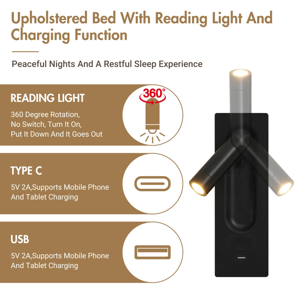 OKWISH Camera Completa con Letto Contenitore Idraulico 180 x 200 cm e 2 Comodini con Luci da Lettura e Porte USB, Velluto Grigio