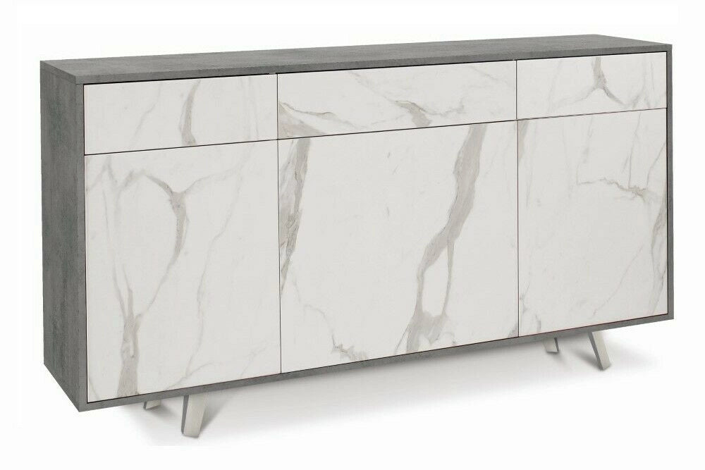Mobile Madia 3 ante e 3 cassetti  H92 L164 P41 Cm Struttura color Cemento Frontali color Marmo 7076k Sarmog