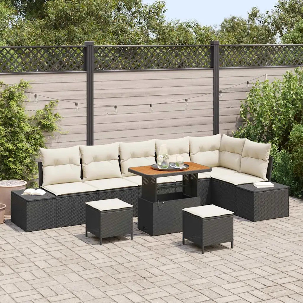 Set Divano da Giardino con cuscino 9 pcs Nero Poly Rattan 3364755