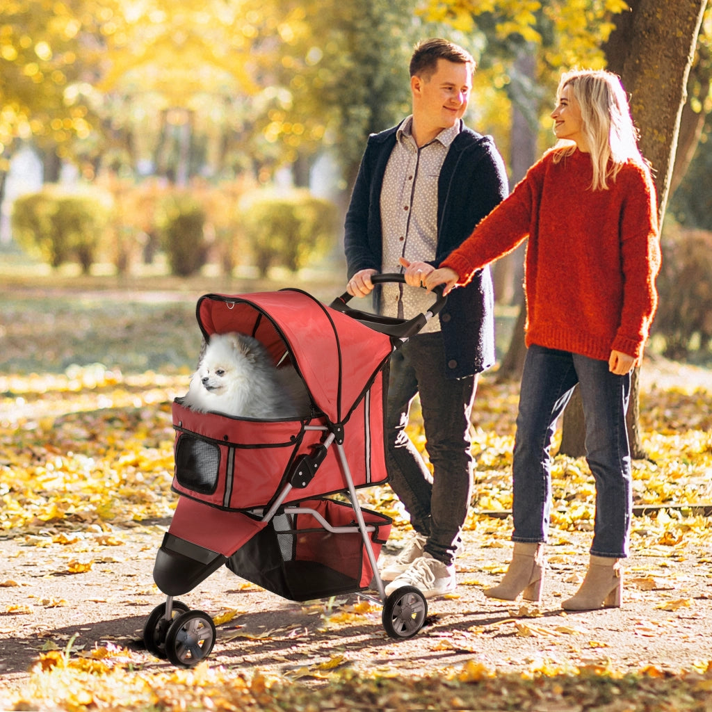 Carrello per animali domestici pieghevole per cani e gatti ¨C zephmum ¨C Rosso con cuscino, finestre a rete e portabottiglie