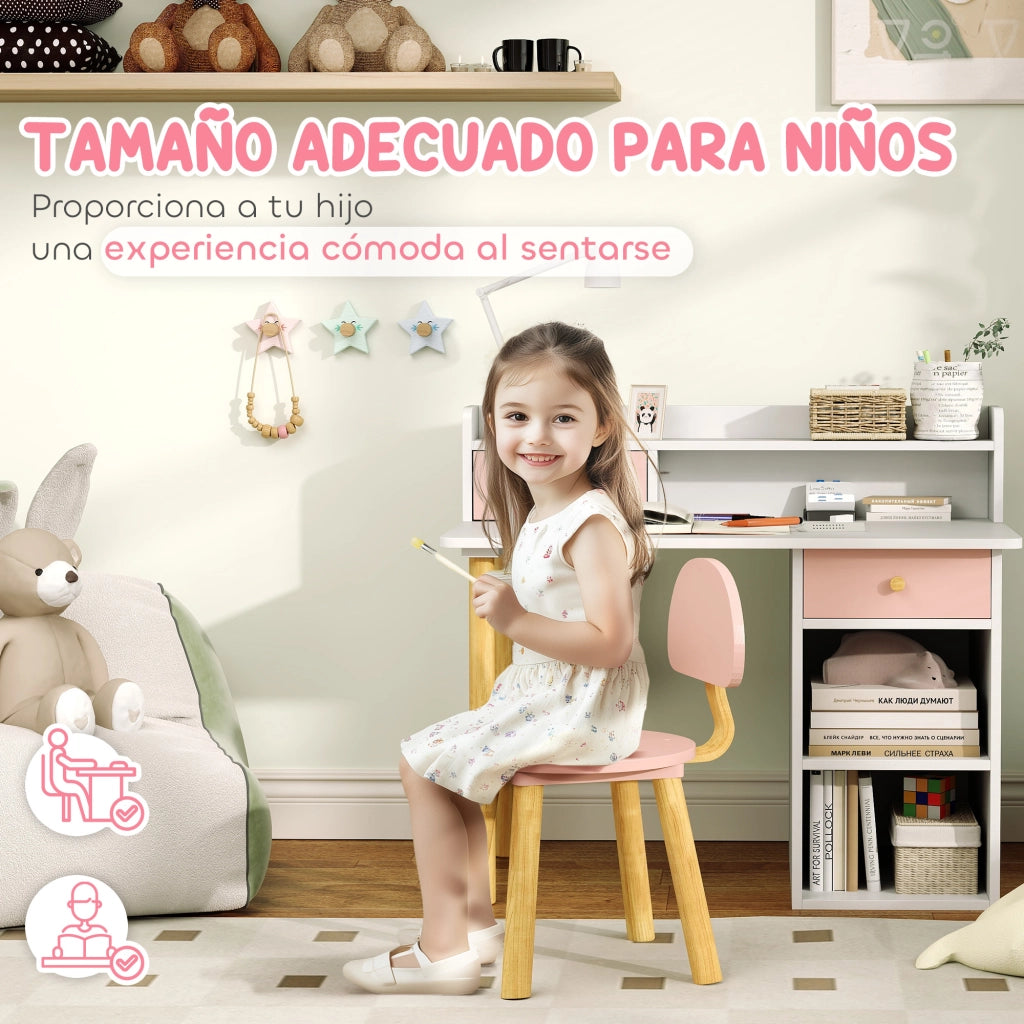 Scrivania per Bambini con Sedia e Cassetti ¨C ZephMum ¨C Rosa e Bianco