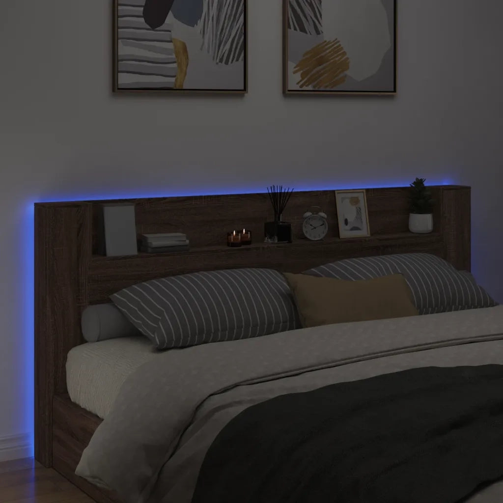 Testiera | Testata con Contenitore a LED Rovere Marrone 220x16,5x103,5 cm