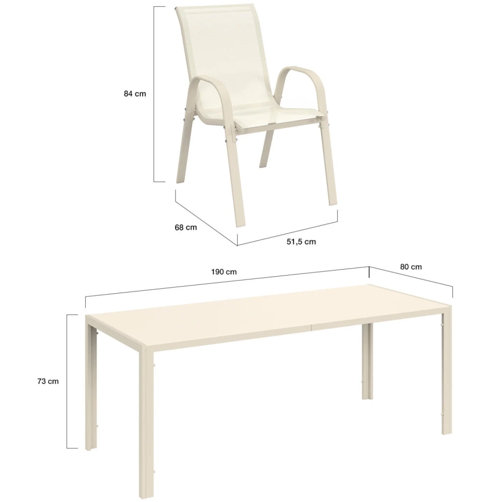 IDMarket - Set di mobili da giardino MADRID con tavolo da 190 cm e 8 sedie impilabili beige