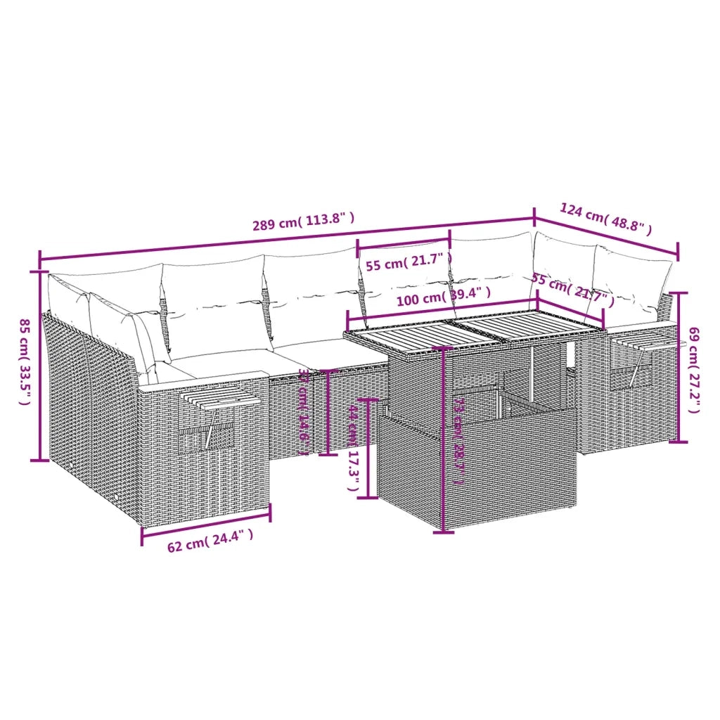 Set Divani da Giardino con Cuscini 8 pz Nero in Polyrattan 3273429