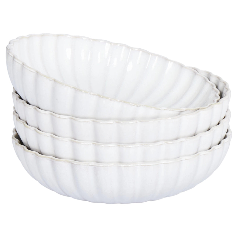 Set di 4 piatti fondi Gres bianco Kaolin fatto a mano finitura smalto reattivo Pasta Cucina Sala da pranzo