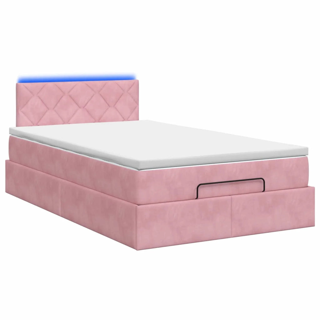 Letto Ottomano con Materasso e LED Rosa 120 x 190 cm Velluto 3457202