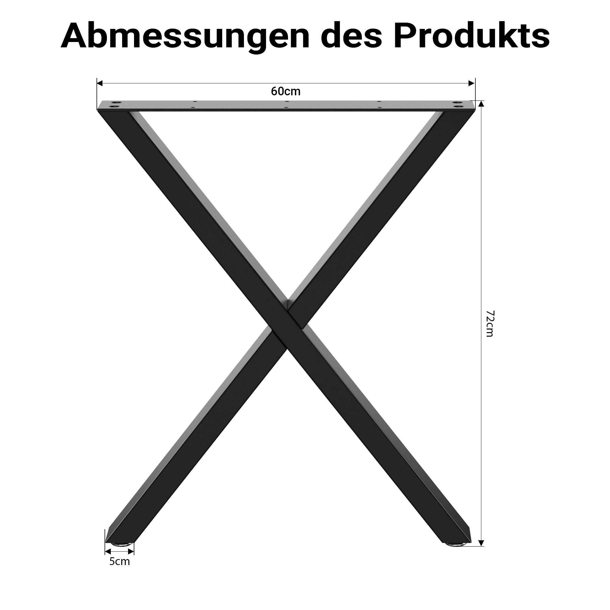 Base per tavolo 72x60 cm con gambe tavolo a forma di X colore nero