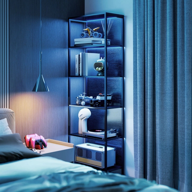 LIBRERIA 60x30x179 cm 5 Ripiani Nero con LED a 7 colori