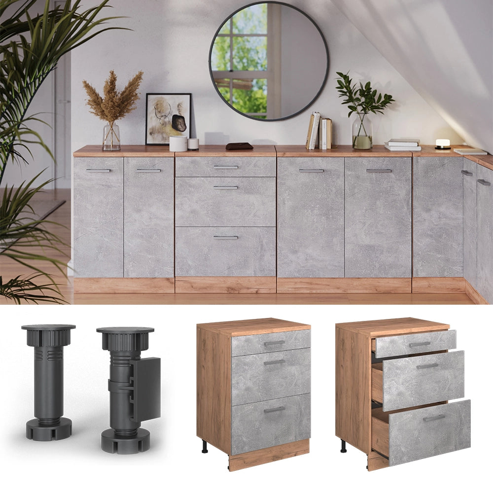 Mobile per mansarda Rion Calcestruzzo/Rovere dorato 60 x 83.8 cm senza inclinazione con 3 cassetti Vicco