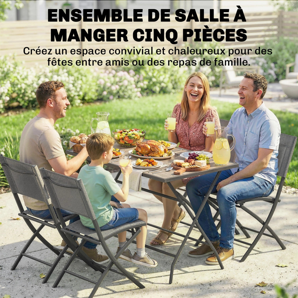 Set Tavolo e Sedie da Giardino Pieghevoli ¨C zephmum ¨C Grigio Polipropilene 5 Pezzi