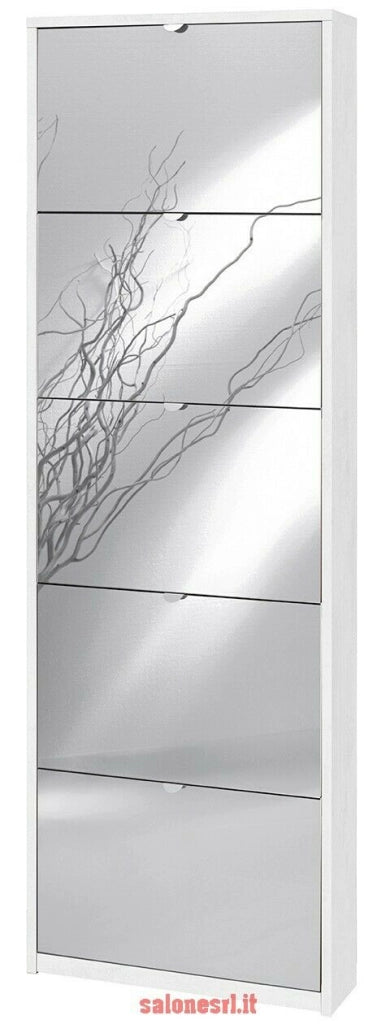 KIT SCARPIERA 5 ANTE A RIBALTA FRONTALE CON SPECCHIO H190 L63 P18 Cm FINITURA BIANCO OSSIDO SARMOG Sk555spk