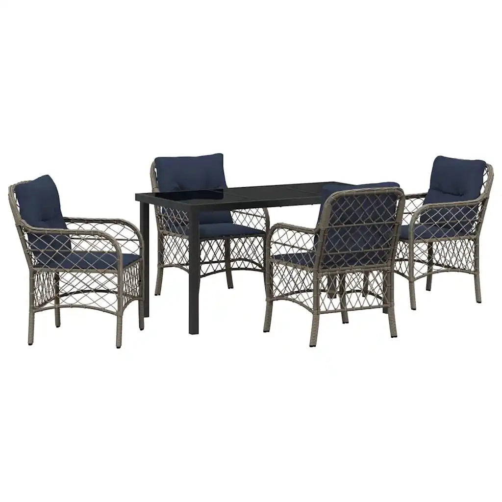 Set da Pranzo per Giardino 5 pcs Grigio e Nero Rattan 3380248