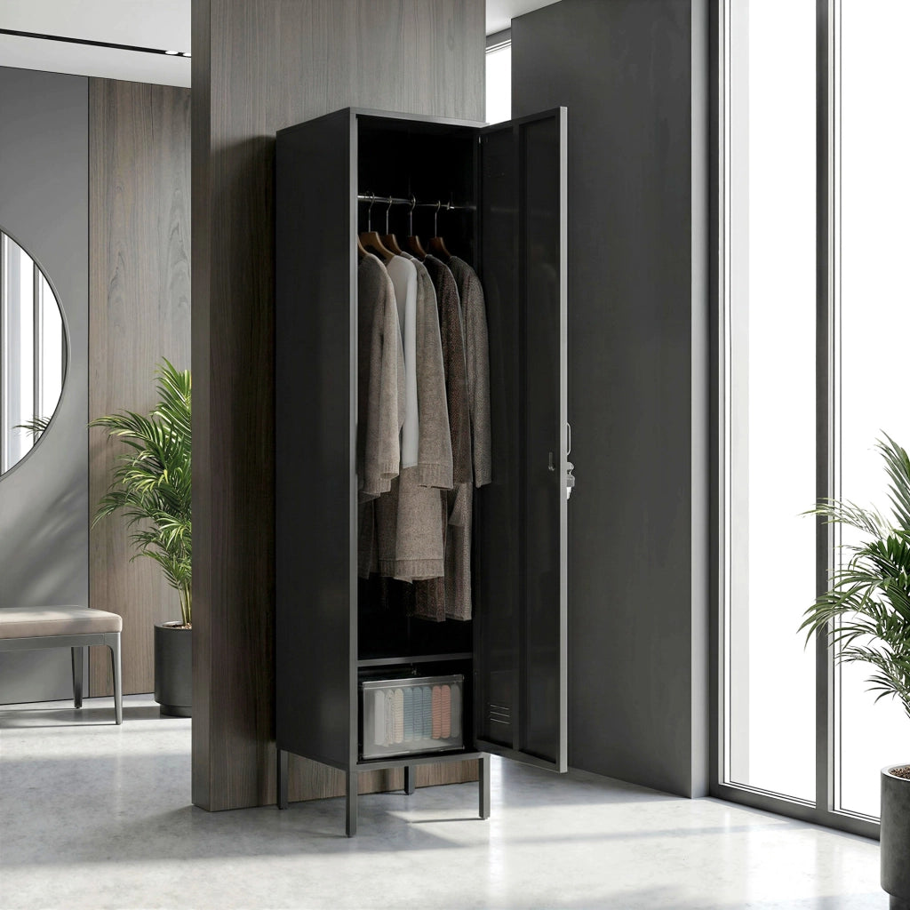 Armadietto metallico con porta bloccabile e appendiabiti ¨C zephmum ¨C Nero