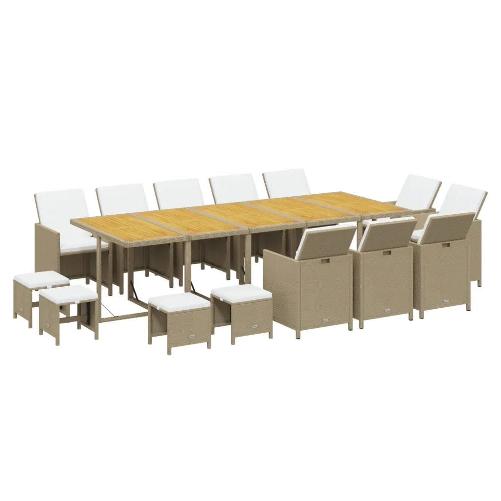 Set da Pranzo per Giardino 15pz con Cuscini in Polyrattan Beige cod mxl 36015