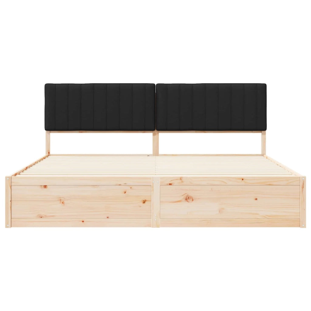 Letto con Testiera Rivestita-Struttura Letto con Testiera Nero 200 x 200 cm Pino massello 644046