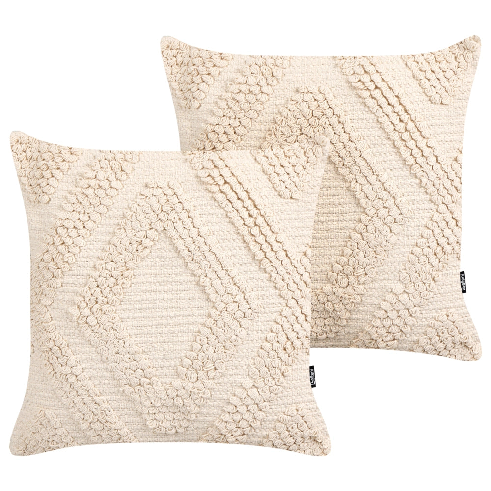 Set di 2 cuscini decorativi in cotone bianco sporco 45 x 45 cm Motivo geometrico a rombi Boho Design Cuscini