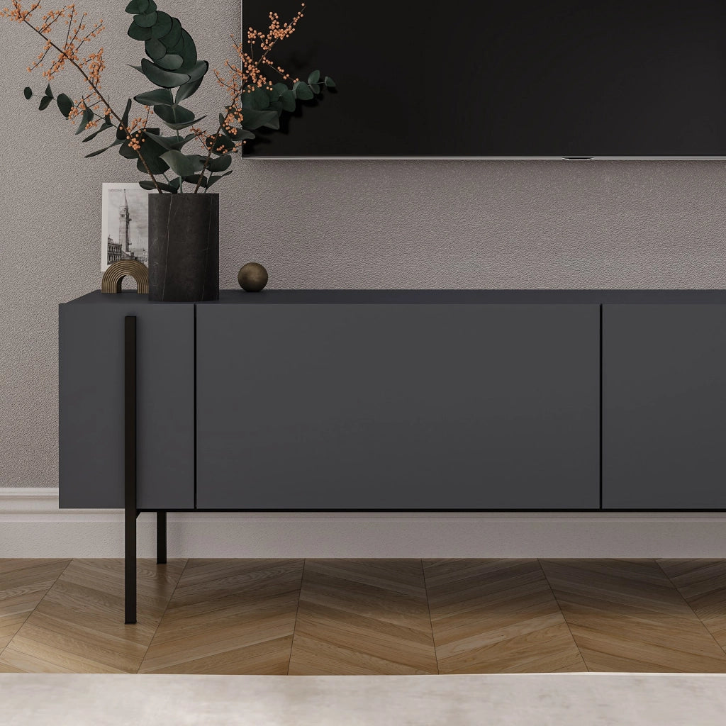 Porta TV in legno "Herman" - 160 x 31 x 45 cm - Grigio antracite