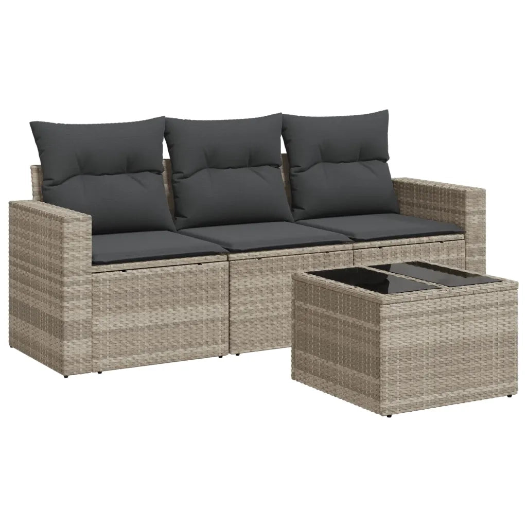Set Divano da Giardino 4pz con Cuscini Grigio Chiaro Polyrattan