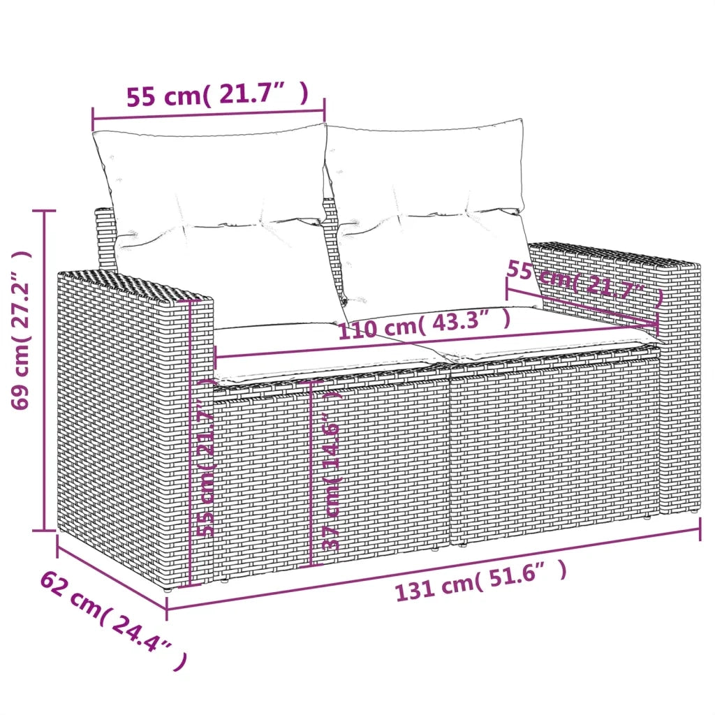 Set Divani da Giardino 11 pz con Cuscini Beige in Polyrattan 3219508