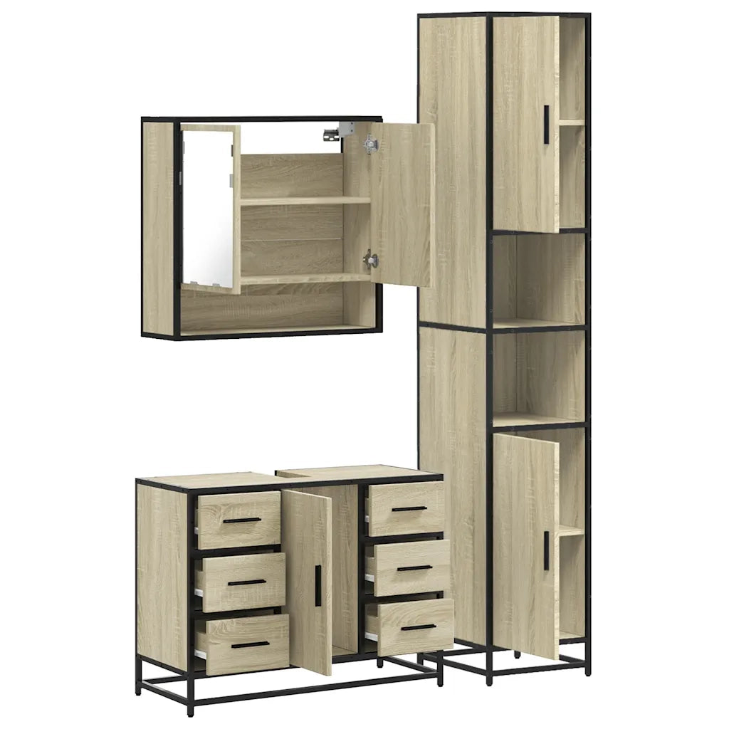 Set Mobili da Bagno 3 pz Rovere Sonoma in Legno Multistrato 3301111