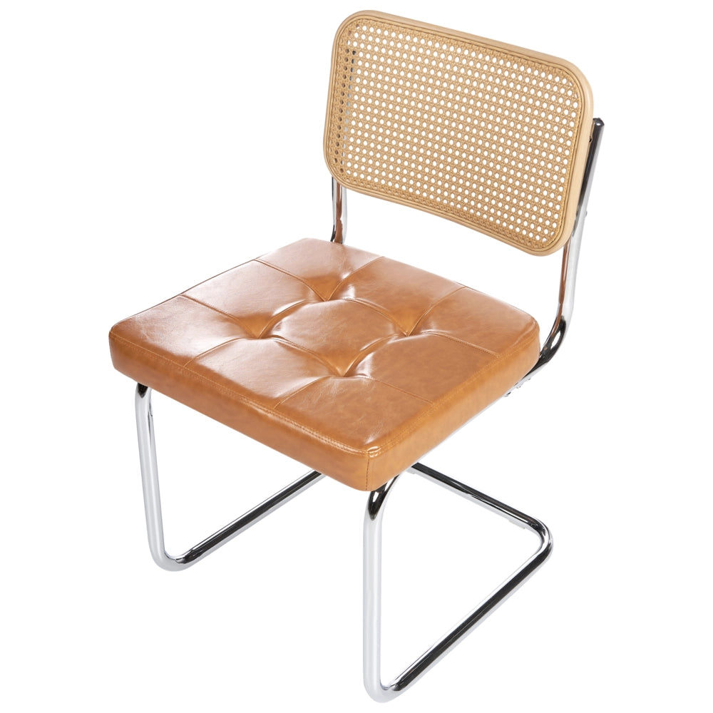 Set di 2 sedie da pranzo in ecopelle marrone con base a sbalzo in metallo stile vintage retrò