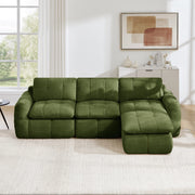 Divano angolare modulare a L 3 posti in ciniglia con cuscini ergonomici senza montaggio verde 264 × 160 × 68 cm