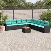 Set Divani da Giardino 10 pz con Cuscini Nero in Polyrattan