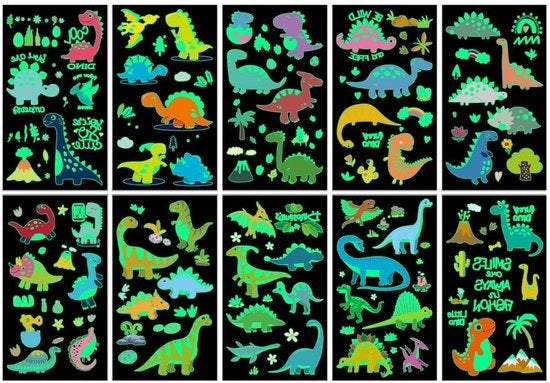 Tatuaggi temporanei 30 pezzi - Dinosauri luminosi - Impermeabili - Decorazioni per compleanni - Regali dinosauri - Compatti e carini - Tatuaggi dinosauri