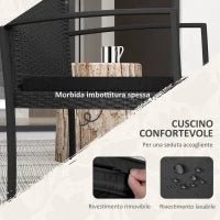 Set da Giardino 3 Pezzi con 2 Sedie con Cuscini e Tavolino con Piano in Vetro, Effetto Rattan Nero