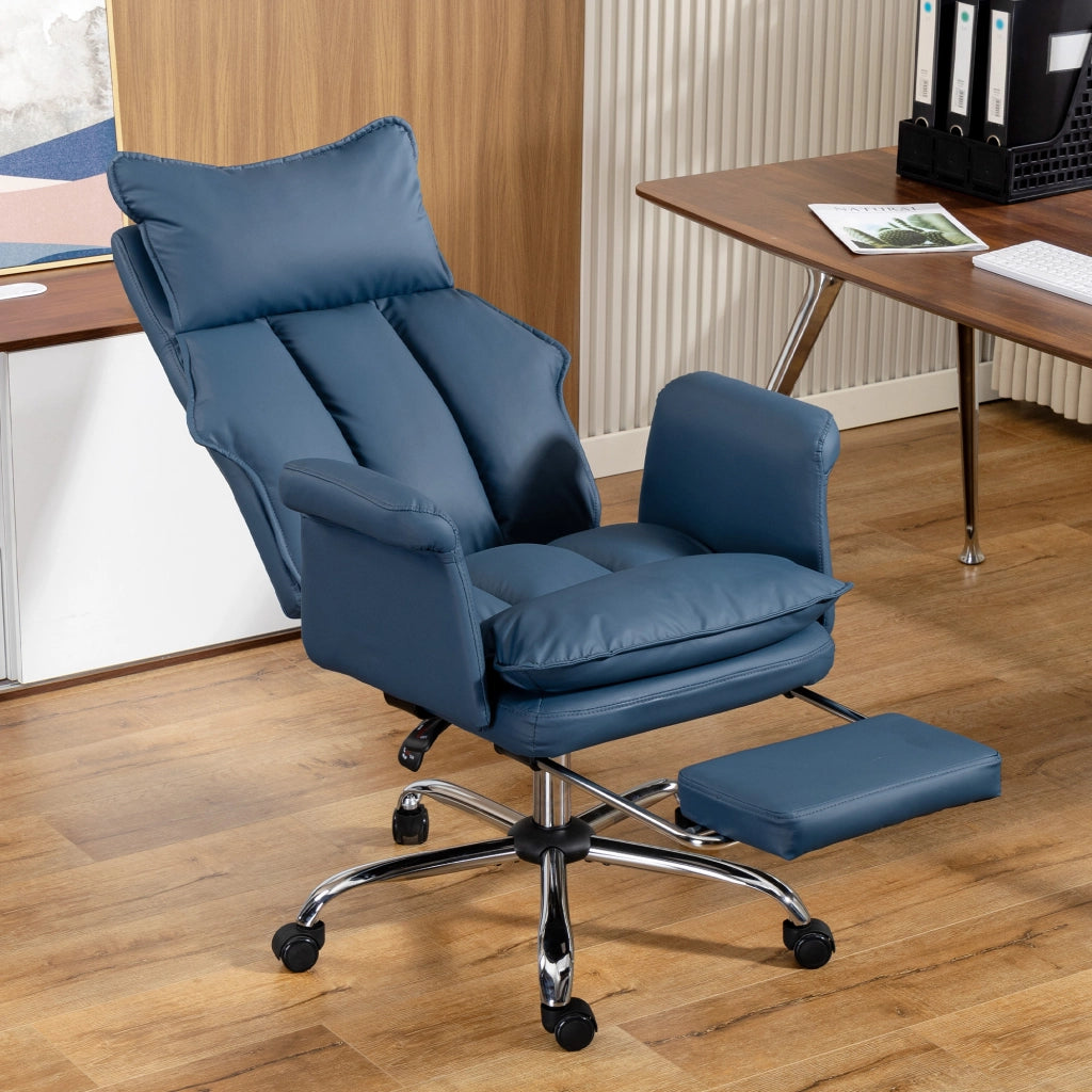 Sedia da ufficio con schienale reclinabile e rotelle ¨C Minimal ¨C blu, similpelle