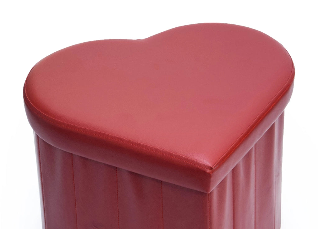 Pouf Contenitore Imbottito Pieghevole In Ecopelle Modello Coracao Cuore Rosso