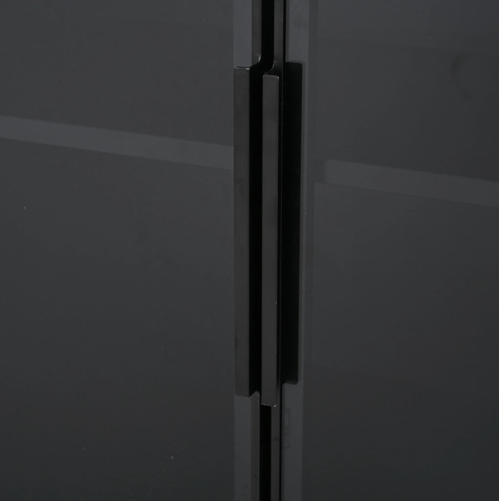 Vetrina alta con LED e 1 cassetto 80 x 34 x 180 cm; nero in MDF e vetro